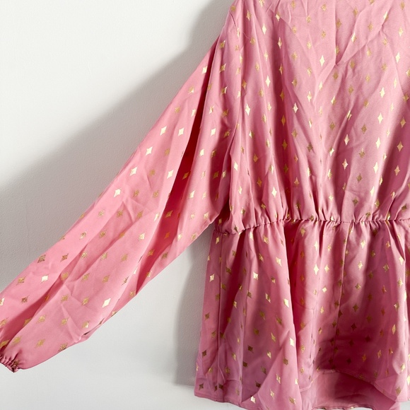 NWT - VNeck Geometric Print Ruffled Elastic Waist Long Sleeved Tunic - 2X - Picture 7 of 9